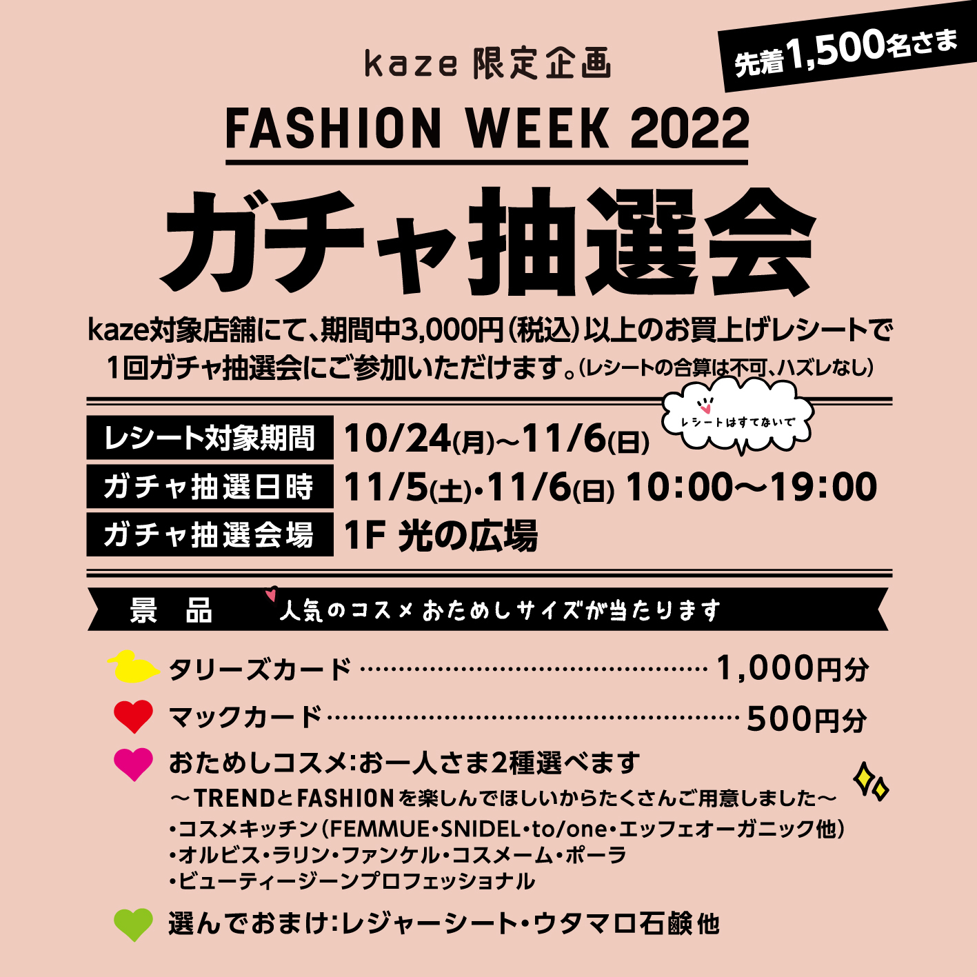お買上げレシートでガチャ抽選会に参加